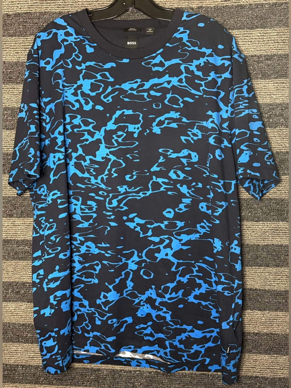 NWOT Hugo Boss Blue Black Abstract Pattern Slim Fit T-Shirt Men’s 3XL